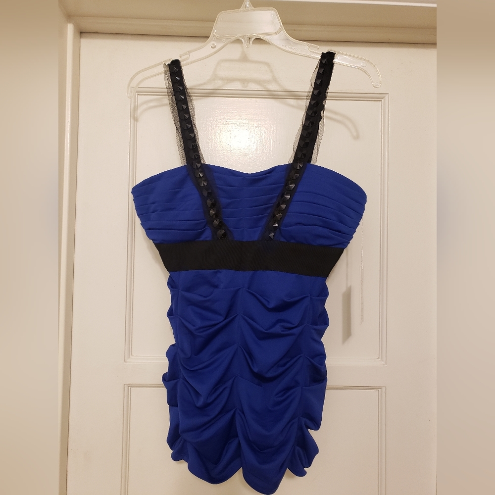 Blue & Black ruched tank top S NWT